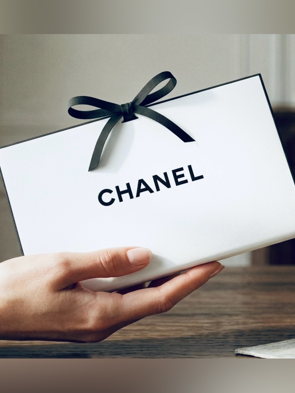 CHANEL White Gift Bag with Black Tie Ribbon UNISEX NWOT - Picture 1 of 8